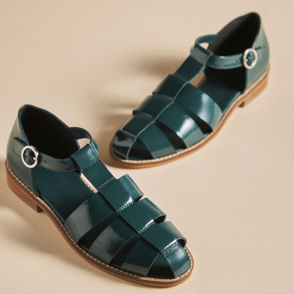 Anthropologie Pilcro patent leather sandals in green